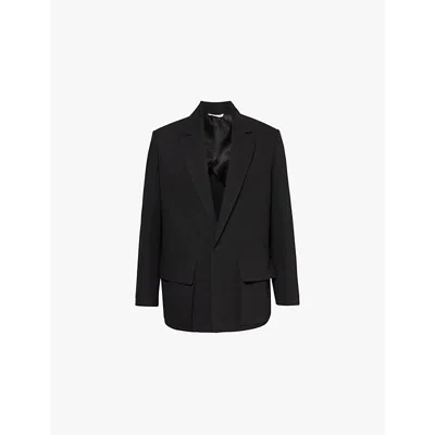 Valentino Wool And Silk Single-breasted Jacket With Rubberised V Detail In Black