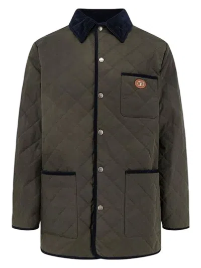 VALENTINO MEN'S OLIVE QUILTED JACKET WITH VLOGO PATCH
