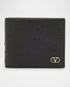 Valentino Men's Ostrich-effect Vlogo Bifold Wallet In Black