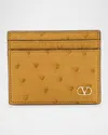 Valentino Men's Ostrich-effect Vlogo Card Holder In Tabacco