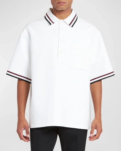 Valentino Men's Oversized Polo Shirt With Tipping In White/black