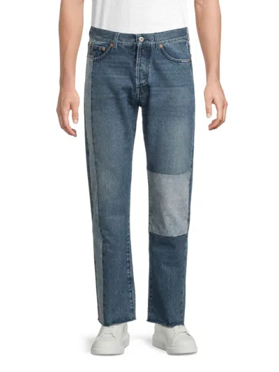 Valentino Men's Patchwork Straight-leg Cotton Jeans In Blue