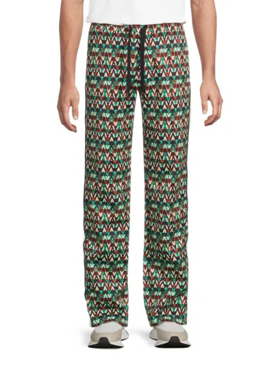 Valentino Men's Pattern Drawstring Optical-print Cotton-blend Pants In Multi