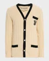Valentino Men's Pocket-monogram Ribbed Cardigan In Neutral