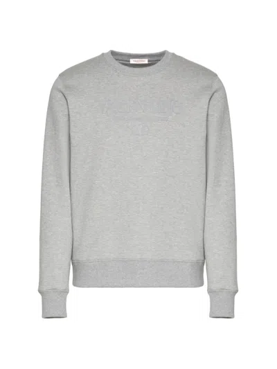Valentino Men's Print Cotton Crewneck Sweatshirt In Grey