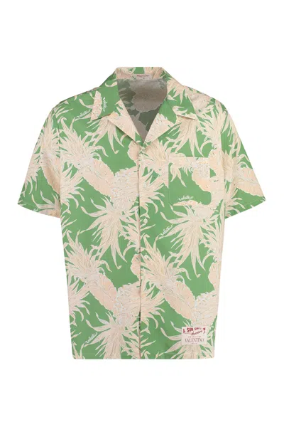 Valentino Men's Printed Cotton Shirt With Lapel Collar, Front Pocket, And Pineapple Print For Fw23 In Green