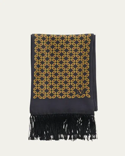 Valentino Men's Printed Fringe Scarf In Rcg Nweo Giallo