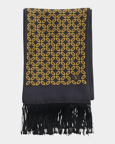 VALENTINO MEN'S PRINTED FRINGE SCARF