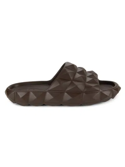 Valentino Garavani Men's Pyramid Stud Slides In Brown