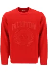 VALENTINO MEN'S RED CREW-NECK WOOL SWEATER WITH EMBROIDERED DETAIL