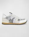 Valentino Men's Rockrunner Camo-print Mesh Runner Sneakers In Graywhite