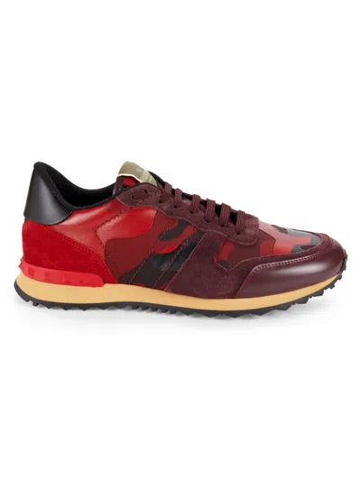 Valentino Garavani Men's Rockrunner Colorblock Camo Sneakers In Red Multi