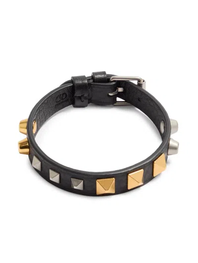 Valentino Garavani Men's Rockstud Bracelet In Grainy Calfskin With A Mix Of Studs In Black