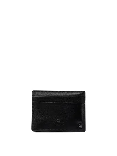 Valentino Garavani Men's "rockstud" Card Holder In Black