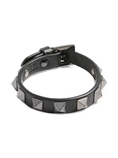 Valentino Garavani Men's Rockstud Leather Bracelet With Ruthenium Studs In Black