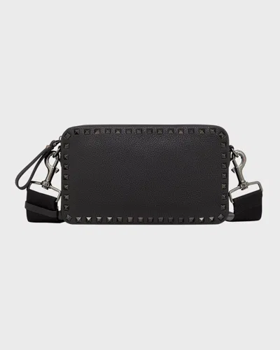 Valentino Garavani Men's Rockstud Leather Crossbody Bag In Nero