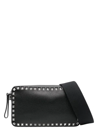 VALENTINO GARAVANI MEN'S ROCKSTUD LEATHER MESSENGER BAG