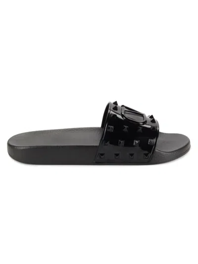 Valentino Garavani Men's Rockstud Logo Slides In Nero