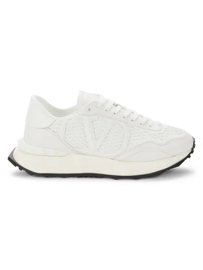 Valentino Men's Rockstud Mesh Running Sneakers In Bianco