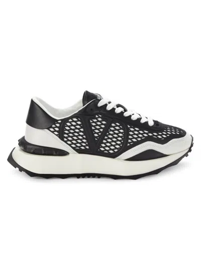 Valentino Garavani Men's Rockstud Mesh Running Sneakers In Bianco Nero