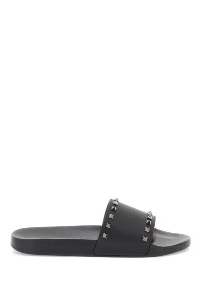 Valentino Garavani Men's Rockstud Slide Sandals In Black For Ss24
