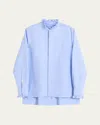 Valentino Cotton Shirt With Plastron And Ruffles In Lt Blue