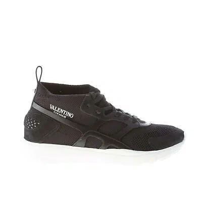 Pre-owned Valentino Garavani Valentino Men Shoes Black Stretch Fabric And Leather Sound High Sneaker Py0s0a57