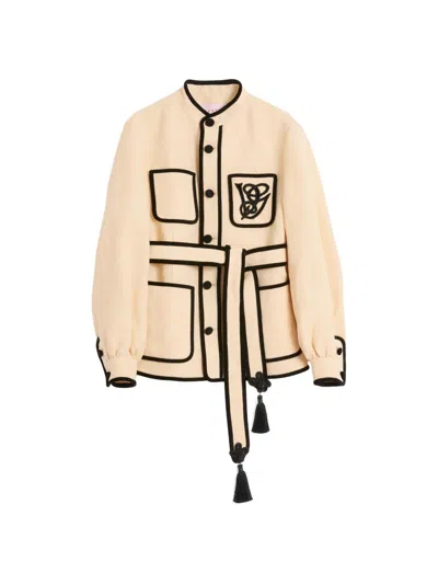 Valentino Double-breasted Long Wool Blazer In Brown