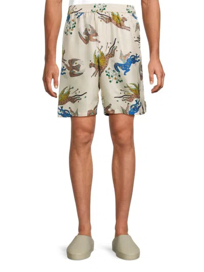 Valentino Men's Silk Bermuda Shorts In Utopia Beige Blue