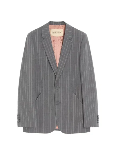Valentino Single-breasted Jacket In Pinstripe Wool In Gray