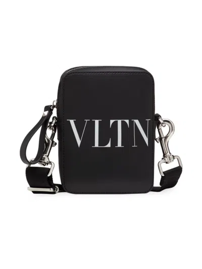 Valentino Garavani Men's Small Vltn Leather Crossbody Bag In Black