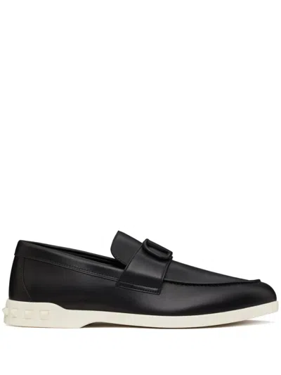 Valentino Garavani Leather Strap Loafers Rockstud Detailing In Multi