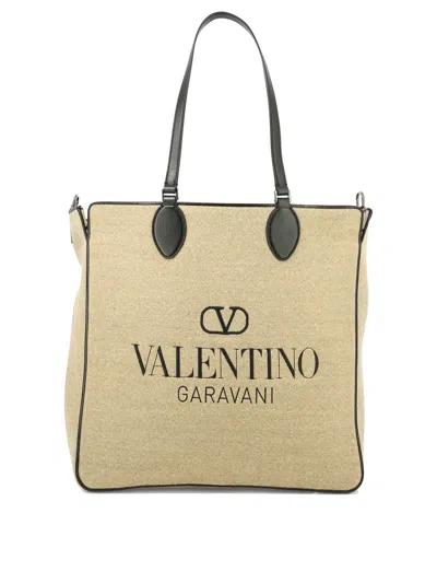 Valentino Garavani Men's Ss24 Reversible Shopping Handbag In Beige With Leather Pouch And Shoulder Strap