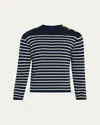 Valentino Men's Striped Button-shoulder Sweater In Black