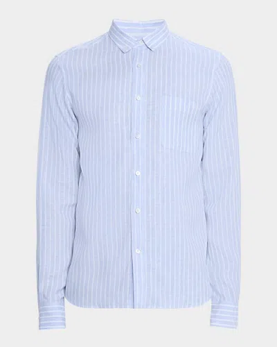 Valentino Men's Striped Linen Sport Shirt In Lt Blue/white Stripe