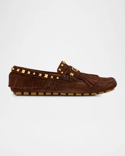 Valentino Garavani Men's Studded Vlogo Leather Drivers