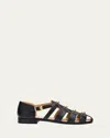 Valentino Studshield Fisherman Sandals In Calf Leather In Black