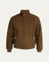 Valentino Ribbed Lambskin Suede Leather Jacket With Stand-up Collar In Brown