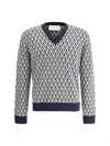 Valentino Wool Jumper With Toute La V Jacquard Pattern In Blue