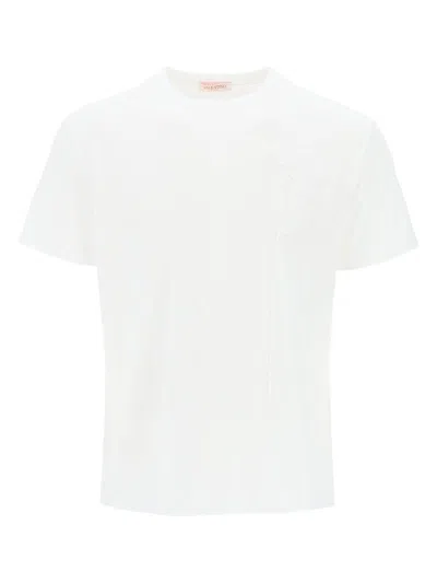 Valentino Men's T-shirt With Flower Embroidery In White