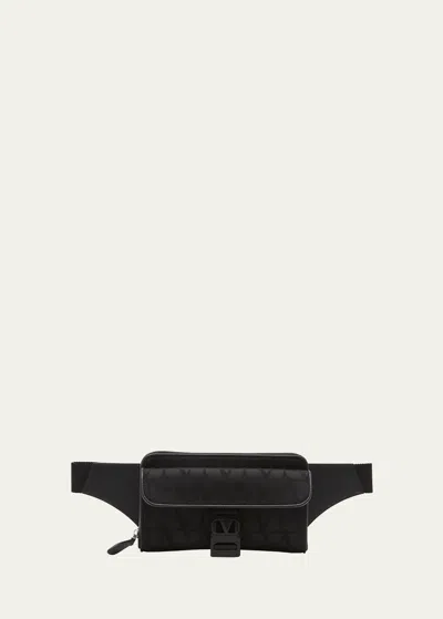 Valentino Garavani Men's Toile Iconographe Belt Bag In Nero