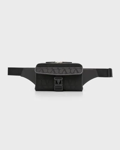 Valentino Garavani Men's Toile Iconographe Belt Bag In Nero