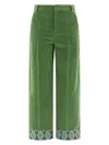 Valentino Garavani Velvet Trousers With Jacquard Hem In Green