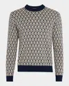 Valentino Crewneck Wool Jumper With Toute La V Jacquard Pattern In Navy/cream