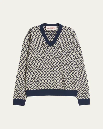 VALENTINO MEN'S V JACQUARD WOOL SWEATER