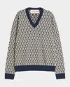 Valentino Wool Jumper With Toute La V Jacquard Pattern In Navy/cream