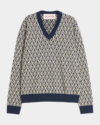 VALENTINO MEN'S V JACQUARD WOOL SWEATER