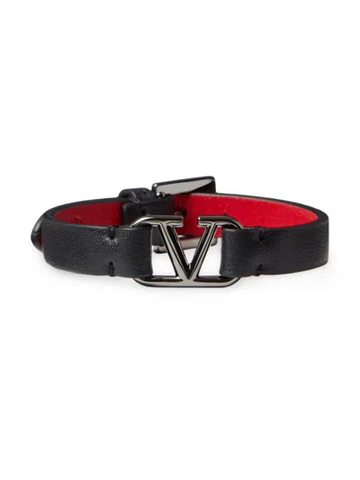 Valentino Garavani Men's V-logo Signature Leather Bracelet In Black Pure Red