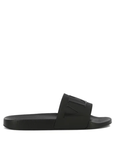 Valentino Garavani Men's V-logo Slip-on Sandals In Black For Ss24