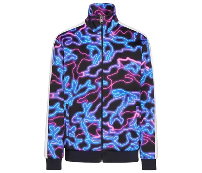 Pre-owned Valentino Men's  All Over Neon Camou Print Zip Sweatshirt In Blue